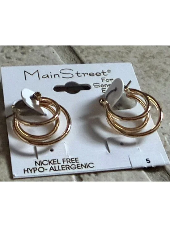 Main Street For Sensitive Ears Gold Tone Hoop Earrings-NWT - Picture 4 of 5